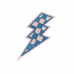 Blue & White Checkered Lightning Bolt Embroidered Iron On Patch DIY Hat Bag